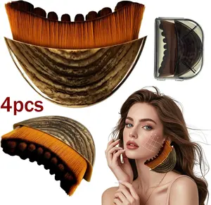4PCS Lymphatic Contour Face Brush, Lymphatic Drainage Massager with Natural Soft Bristles, Makeup Brush for Improved Skin Glow and Absorption, 3.15 x 2.36 Inch