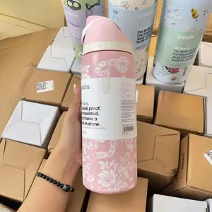 Owala Aesthetic Pink Floral Water Bottle 32oz - Double-Wall Vacuum Insulated - 24 Hours Cold - Patented FreeSip Spout