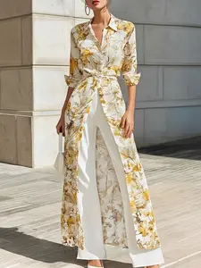 Elegant French Print Long Cardigan, High-Quality Artistic Design, Perfect for Dates, Afternoon Tea, Office, Casual, Travel
