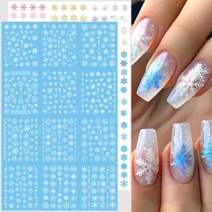 12pcs White Blue Snowflake Water Nail Stickers Set Winter Christmas Nail Art Design Transfer Slider Decals Manicure Decoration