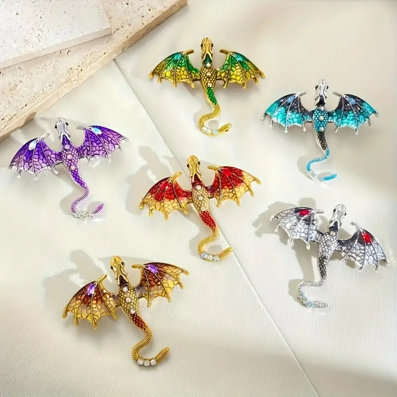This Is A Collection Of 6 Charming Brooches Inspired By Cartoon Dragons, Featuring Colorful Enamel And Inlays That Perfectly Add Elegance And Style To Any Outfit.