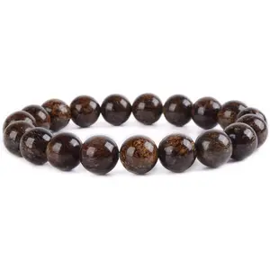 Angelstones Natural Bronzite Gemstone 10mm Round Beads Stretch Bracelet 7 Inch Unisex