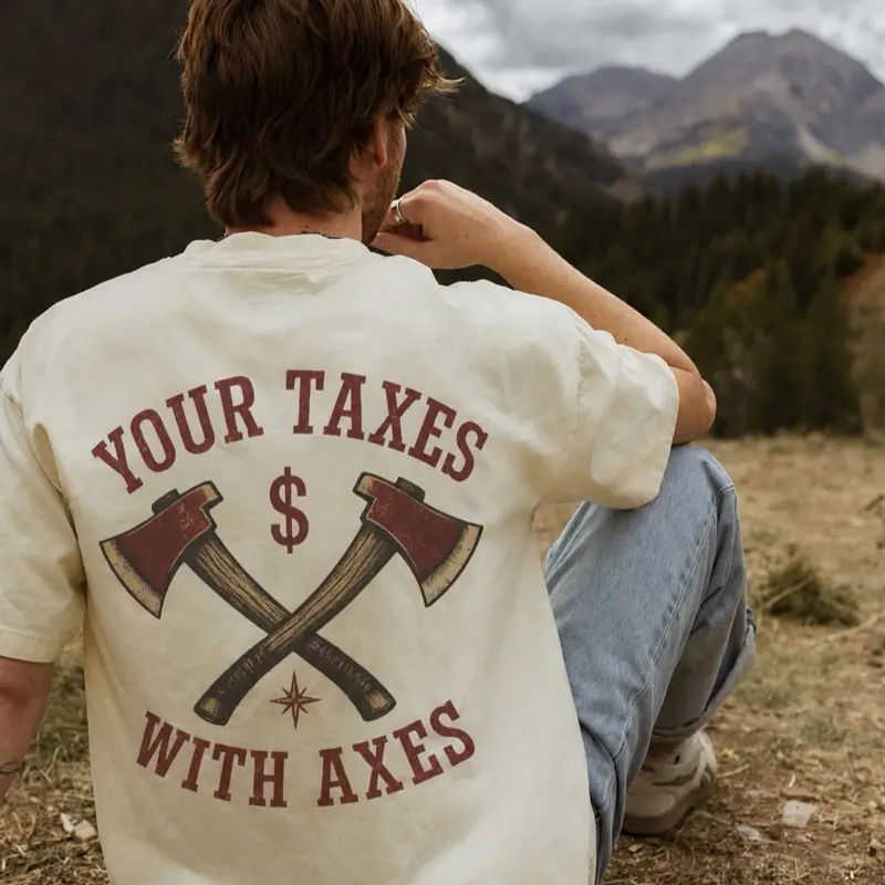 Your Taxes With Axes Firefighter T-Shirt | Vintage Fire Axe Graphic Tee