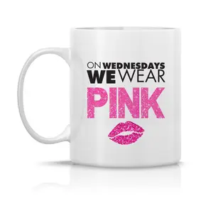 Mean Girls Inspired On Wednesdays We Wear Pink Funny Coffee Mug, White Tea Cups, Gifts For Him, Her, Husband, Wife, Mom, Dad, Family Friends