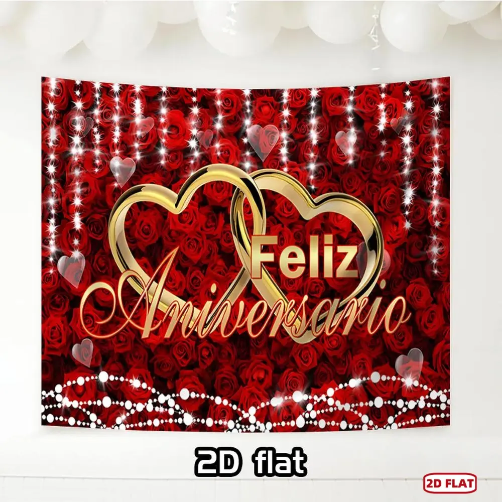 1pc Printed Golden Heart Happy Birthday 2D Flat Banner, 1-Piece Polyester Shimmer Wall Backdrop, Home & Garden Festive Party Wall Decor Supplies