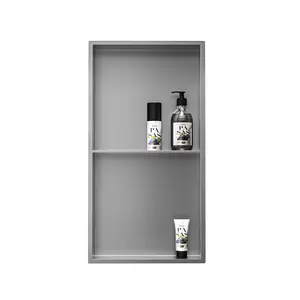 24" x 12" Stainless Steel Shower Niche, Brushed Finish, No Tile Needed, Over-Mounted Installation with Double Shelves, Rustproof & Leak-Proof Recessed Wall Niche for Bathroom Storage