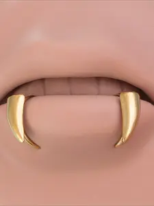 Gothic Style Clamp-on Lip Rings, 1 Pair - Stainless Steel Fangs, Suitable for Women, Y2K Style Daily and Party Jewelry, Essential Halloween Gift, Lip Piercing Ring