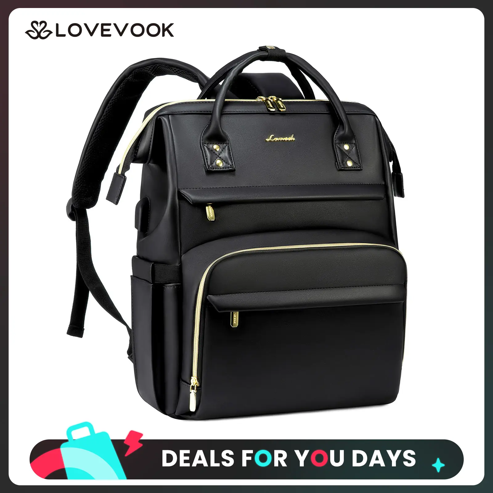 LOVEVOOK Vegan Leather Laptop Backpack with USB Port for Women -Spring Glow Up College, Business, Work, Teacher, Travel, School Backpack,DealsForYouDays