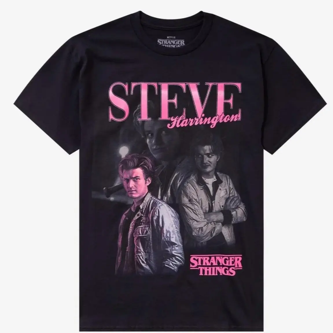 Stranger Steve Harrington Things T-Shirt, Retro 80s Poster Graphic Tee, Vintage Hawkins Hero top, Pink Neon Fan Shirt