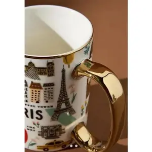 NEW ANTHROPOLOGIE COFFEE TEA LATTE MUG CUP WORLD TOUR PARIS LONDON RIFLE PAPER