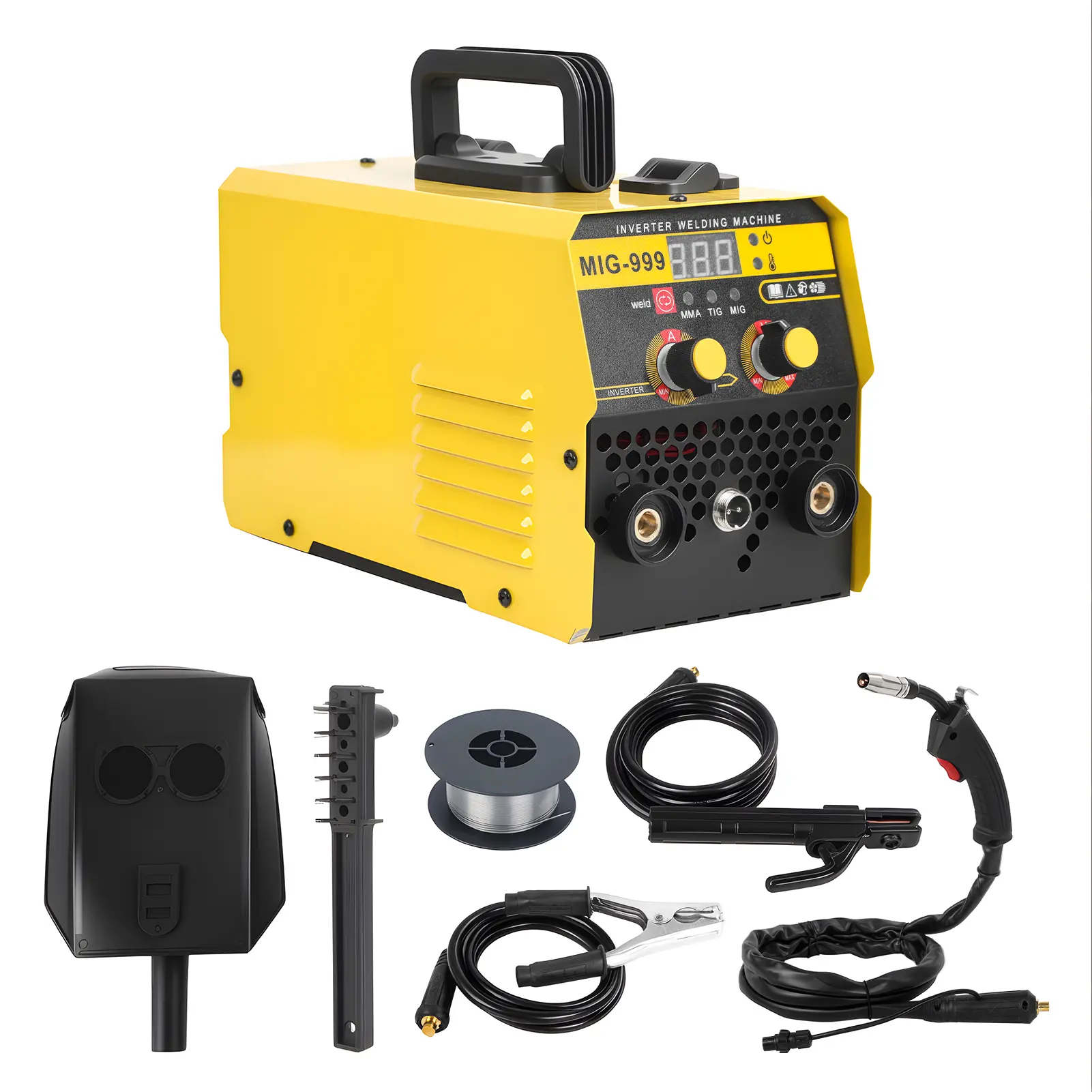 140A Dual Voltage 110V/220V Gasless MIG Welding Machine - 3-in-1 Versatile Heavy-Duty Portable Metal Welder with Adjustable Current, LED Digital Display, Complete Kit (Mask, Brush, Cables & Accessories) for Home Repairs, Automotive Projects