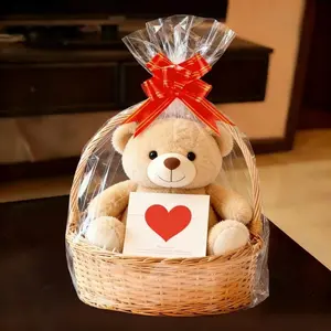 Valentine's Day Gift Basket Set, Includes Glass Paper Bag & Ribbon Bow Paper Packaging, Perfect for Mother's Day Easter Wedding Anniversary Party Supplies