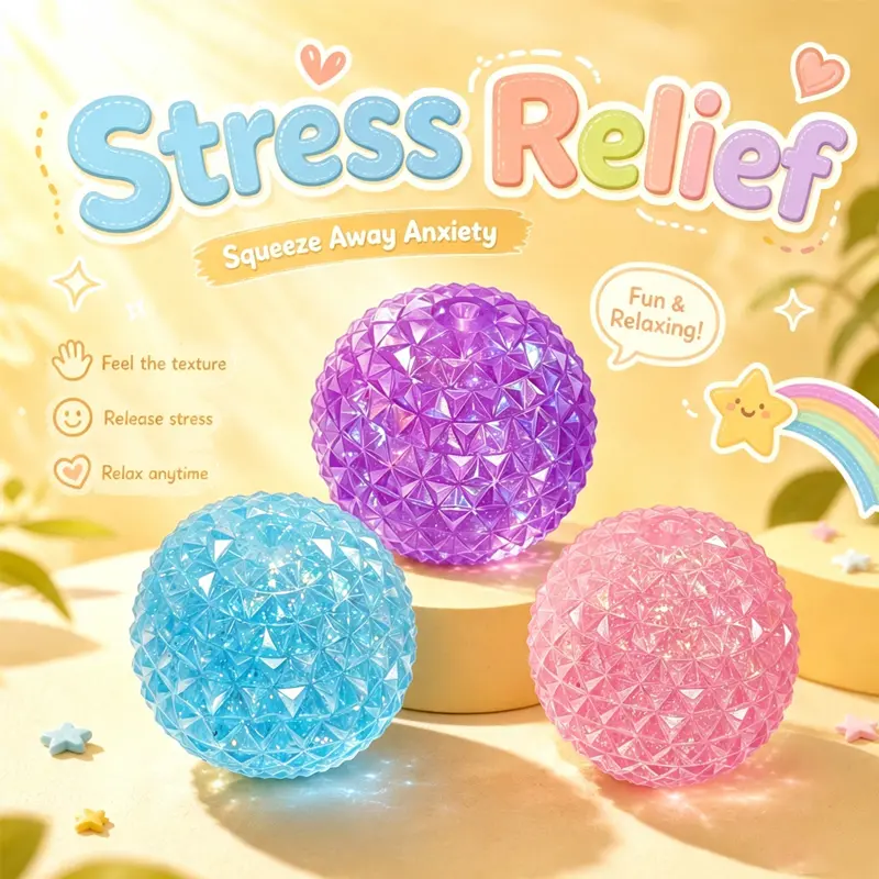 Glitter Diamond Slime Stress Ball Fidget Squishies - Transparent Sparkly Textured Squishy Sensory Item, Stress Relief Squeeze Toy for Kids, Party Gift with Rubber Band, Crystal Mochi Soft Gel Mechanical Keyboard Opener