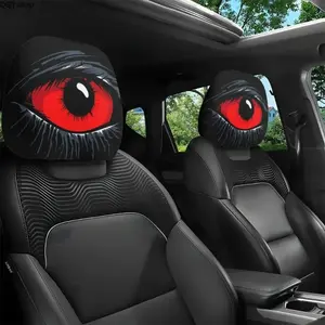 2 Pcs Red Devil's Eye Car Headrest Covers, Red Black Gothic Stylish Design, Universal Washable Automotive Headrest Protectors, Durable Decorative Car Interior Accessories Fit for Most General Vehicles, Cool Gothic Style Auto Decoration