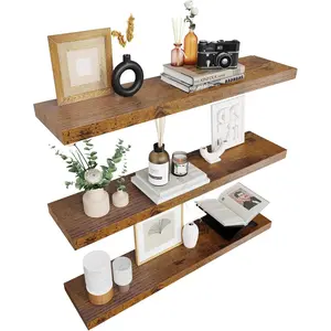 Floating Shelves for Wall Brown  Shelf for Bedroom, 36 Inch Wall Mounted Floating Shelves for Bathroom Living Room Kitchen Office, 1.3" Thick Floating Book Shelves for Wall, Set of 3
