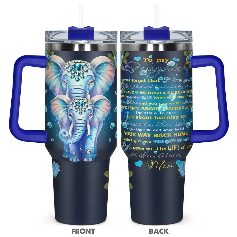 Elephant Pattern Tumbler, 1 Count 40oz Stainless Steel Water Bottle with Lid, Insulated and Durable Water Cup for Birthdays, Holidays, Drinkware