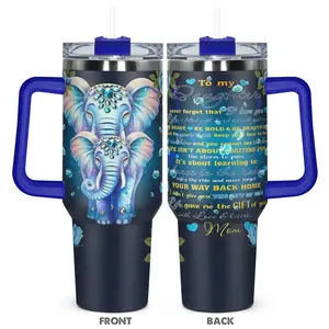 Elephant Pattern Tumbler, 1 Count 40oz Stainless Steel Water Bottle with Lid, Insulated and Durable Water Cup for Birthdays, Holidays, Drinkware