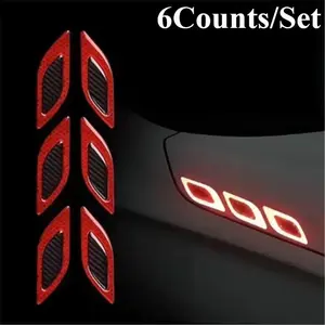 6Counts/Set Car Reflective Carbon Fiber Sticker 3D Car Styling Reflective Strips Night Safety Warning Reflector Tape Stickers Decal Car Decals