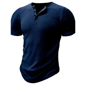 Solid Stripe Pattern Knit Short Sleeve T-shirt With Henley Neck, Chic And Stylish Sports Tops For Men's Summer Leisurewear And Outdoors Activities Tiktok shop compression shirts gym shirts