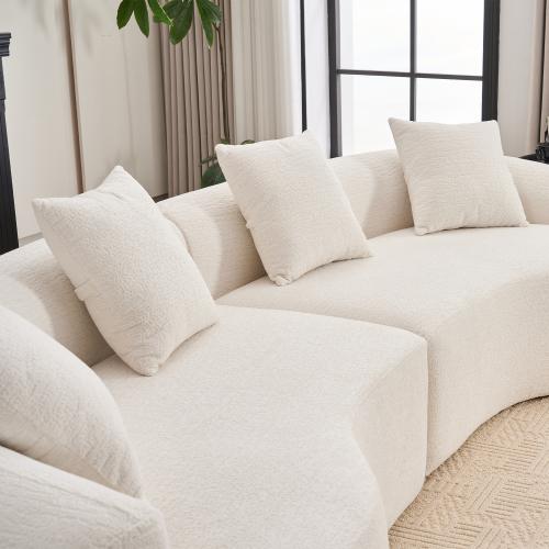 【Bellemave】Curved Boneless Sofa,Compression Modular 110'' Sectional,White High-Density,Couches Sleeper for Living Room Bedroom Apartment Lounge,Chenille