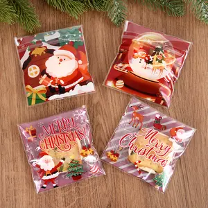 100Pcs Christmas Cookie Candy Bags Self Adhesive Kids Gift Packaging Biscuit Bag New Year 2025 Navidad Xmas Party Decor Supplies Cooky Decoration