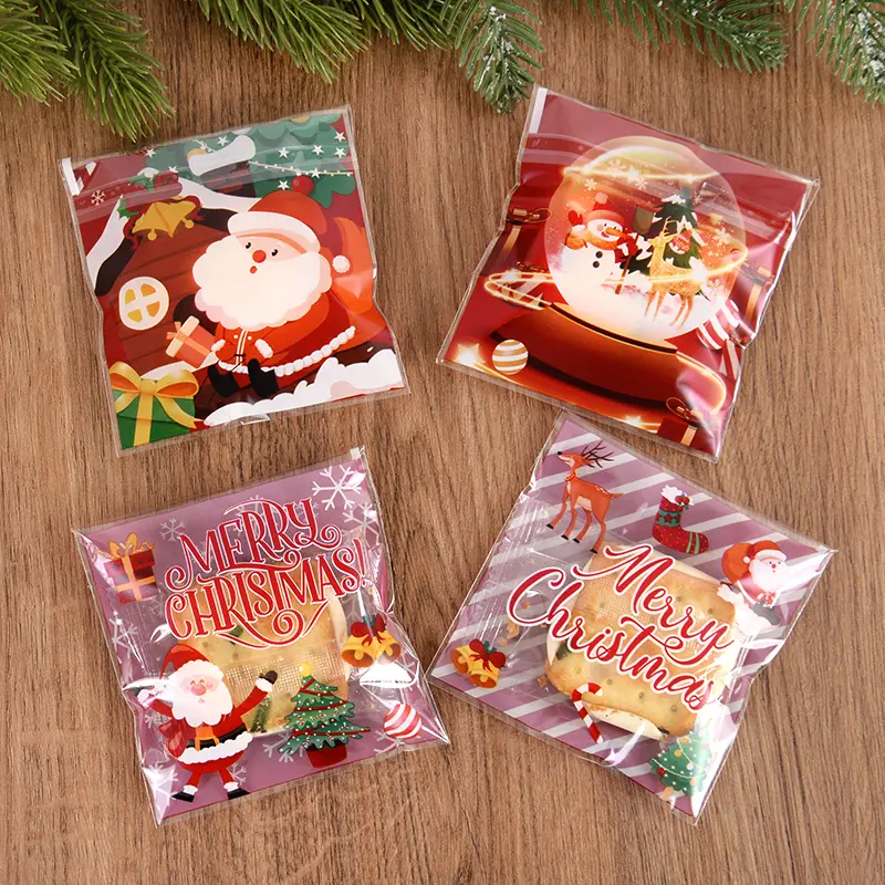 100Pcs Self-Sealing Self-Adhesive Christmas Candy Bags - Child-Focused Variety Pack with Multiple Styles for Biscuit Packaging & Gift Wrapping, 2025 New Year Navidad Xmas Party Decoration Supplies