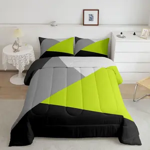 Feelyou Colorblock Patchwork Design Microfiber Bedding Set - Multi-Size Skin-Friendly Soft Breathable Blanket, Patchwork Quilt Set for Kids & Adults, Modern Abstract Comforter