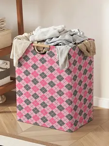 1pc piece of open storage box with checkered pattern printing, foldable laundry basket storage bag with handle storage basket, foldable laundry basket for home bathroom, dirty clothes storage bucket