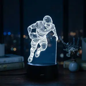 American Football Player 3D Night Light, Battery/USB Dual Powered, 6-Color Touch-Sensitive Ambient Lamp, Decorative Table Light for Home Bedrooms & Living Rooms