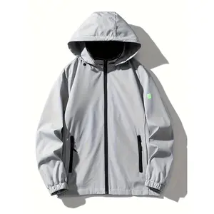 Men's Lightweight Windproof Hooded Jacket - Black, Detachable Hood, Zipper Pockets, Casual Loose Fit for Spring & Fall, Windbreaker Jacket, PLUS SIZE