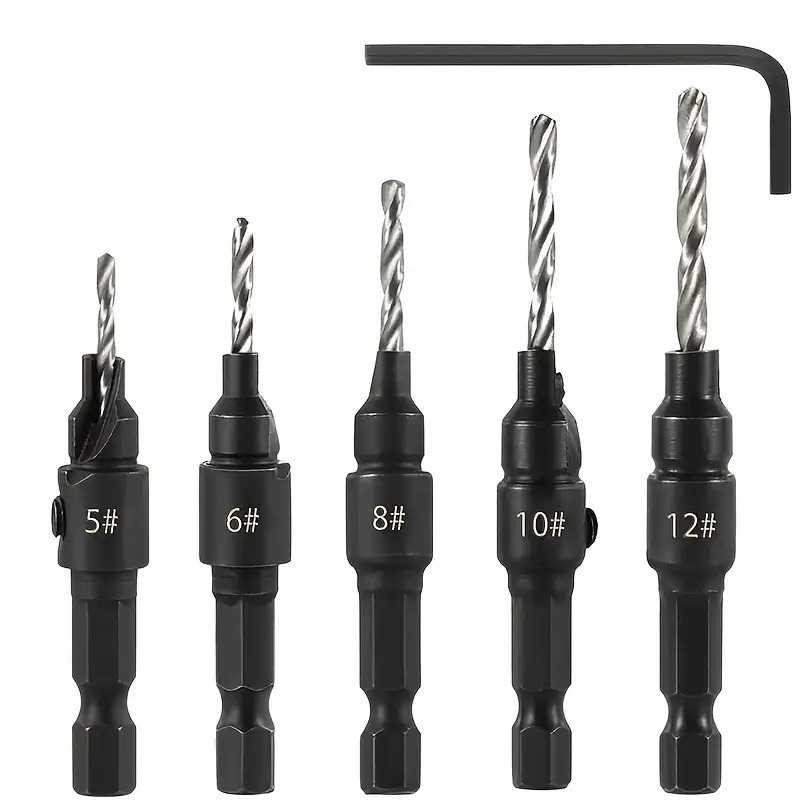 Quick-Change Countersink Drill Bit Set, Woodworking Hole Drill Bit Set with Wrench, Woodworking Screw Drill Bit, Woodworking Power Tool Accessories