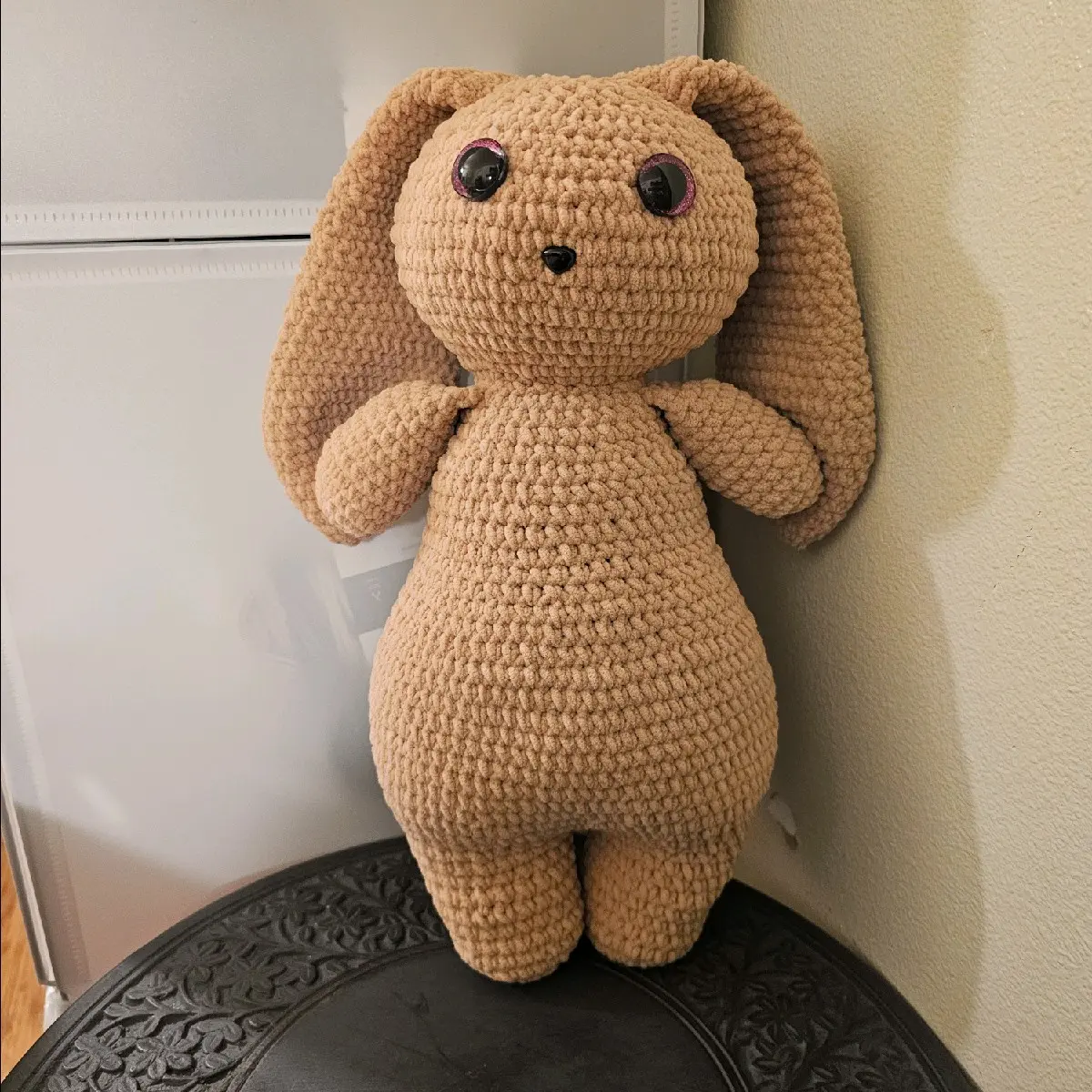 large handmade crochet bunny plushie in beige