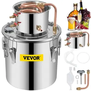 VEVOR Alcohol Still, 15 Gal 50L Water Alcohol Distiller, Home Distillery Kit include Stainless Steel Tube Pump One-way Exhaust Valve Thermometer (30-120) for DIY Whisky Wine Brandy, Silver