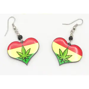 Miles B. High 420 Gear Rasta Heart Cannabis Dangle Earrings