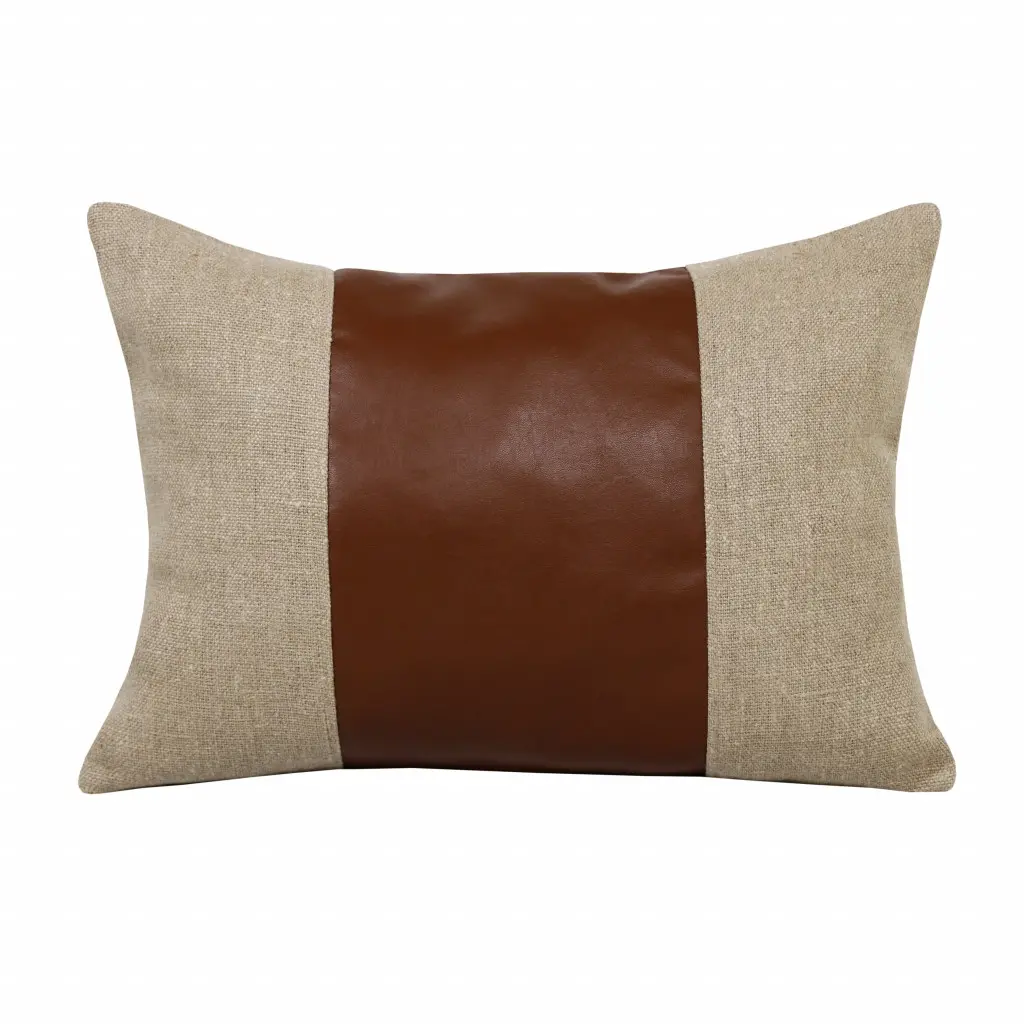HomeRoots Tan Striped Zippered Linen Throw Pillow Set - 2-Piece, 4x14x20 in, Leatherite Piping, Removable Cover, Cozy Setup Industrial Home Decor Textiles & Soft Furnishings