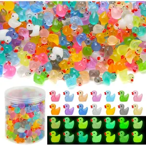240pcs Luminous Mini Resin Ducks, Tiny Duck Bulk Glow in The Dark Small Plastic Miniature Ducks Figures for Dollhouse Decor Micro Garden Home Landscape Aquarium Craft Gifts Party Favors Toys