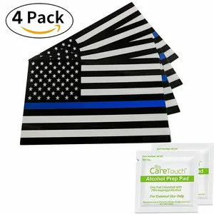 Spy Spot Thin Blue Line Black and White US Flag Support Police 4"x 2.5" Set of 4 Banners Stickers