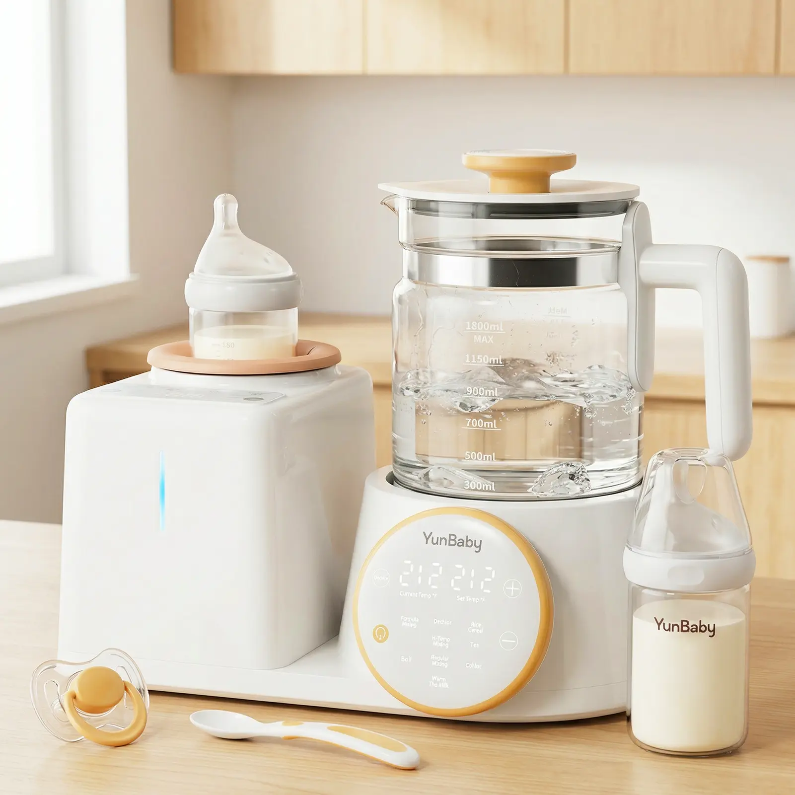 YunBaby 2-in-1 Baby Bottle Warmer & Formula Mixer with Electric Kettle, Automatic Milk Shaker for Baby Bottles, Fast Water Heating with Precise Temperature Control for Formula & Breastmilk