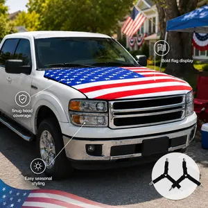 American Flag Car Hood Cover with Dual Triangle Clips, Stretch Fit Patriotic Vehicle Hood Decoration for Trucks, SUVs, Sedans & Jeeps, Memorial Day, Independence Day & 4th of July Car Exterior Decor