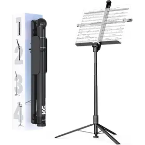 66" Capsule  Stand for Sheet , Portable and Folding  Stand for Musicians and Instrument Players, Adjustable  Tray with Page Holder Clips, No Assembly Required, Black