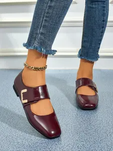 Women's Fashionable Classy Solid Color Square Toe Mary Jane Pumps, Elegant Buckle Mary Jane Flats for Daily Wear, All-match Commuter Shoes for Women & Girls