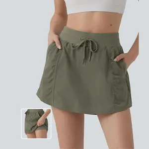 Halara High Waisted Drawstring Mini 2-in-1 Workout A-line Skirt with Pockets