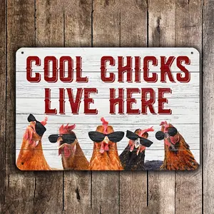 30x20cm Metal Chicken Coop Sign - Durable, Humorous, and Rustic Vintage-Inspired Decor - Compact Size, Ideal for Backyard Farmers and Animal Lovers, Cool Chicks Live Here Phrase, Perfect for Chicken Yard and Hen House