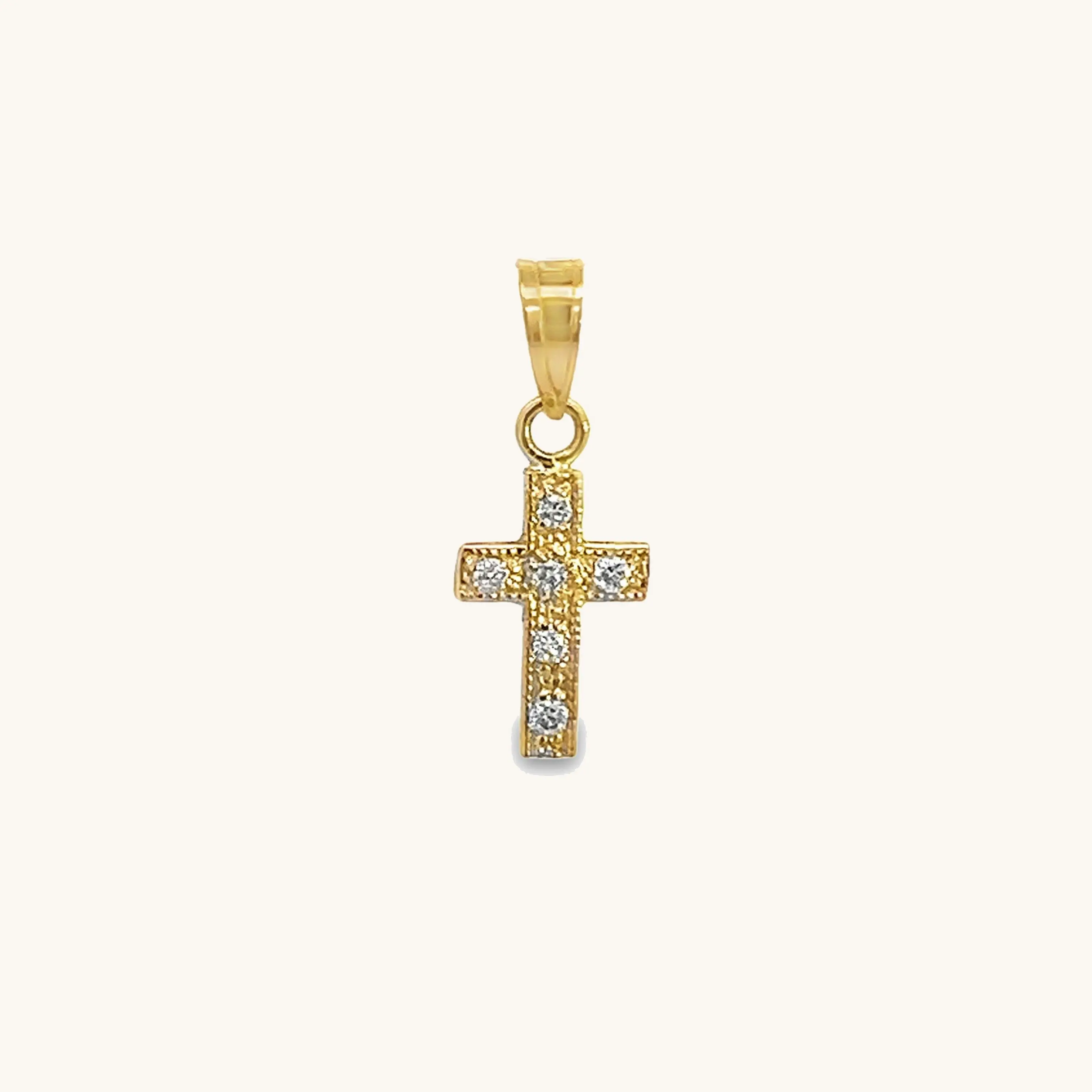 SOLID 14K Gold.06CT Diamond Cross Pendant XXS - 6 .01ct Diamonds, 15mm x 7mm, 100% Made in the USA, Cross + Crown, US