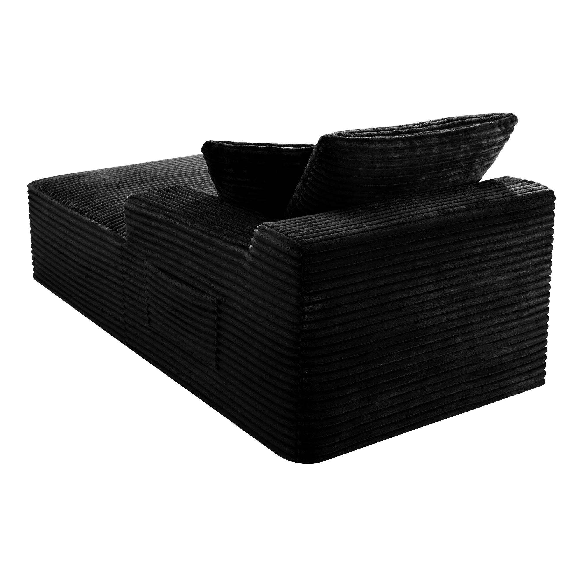 Chaise Lounge Chair Indoor Sleeper Black Corduroy Modular Sofa Couch, Legless Floor-Hugging Armless Accent Chair for Living Room Bedroom, No Assembly Required