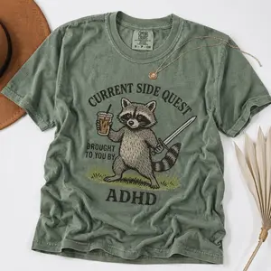 Comfort Colors Adhd Raccoon T-shirt, Funny Raccoon Shirt, Mental Health Tee, Current Side Quest Shirt, ADHD Tee - Printfamily