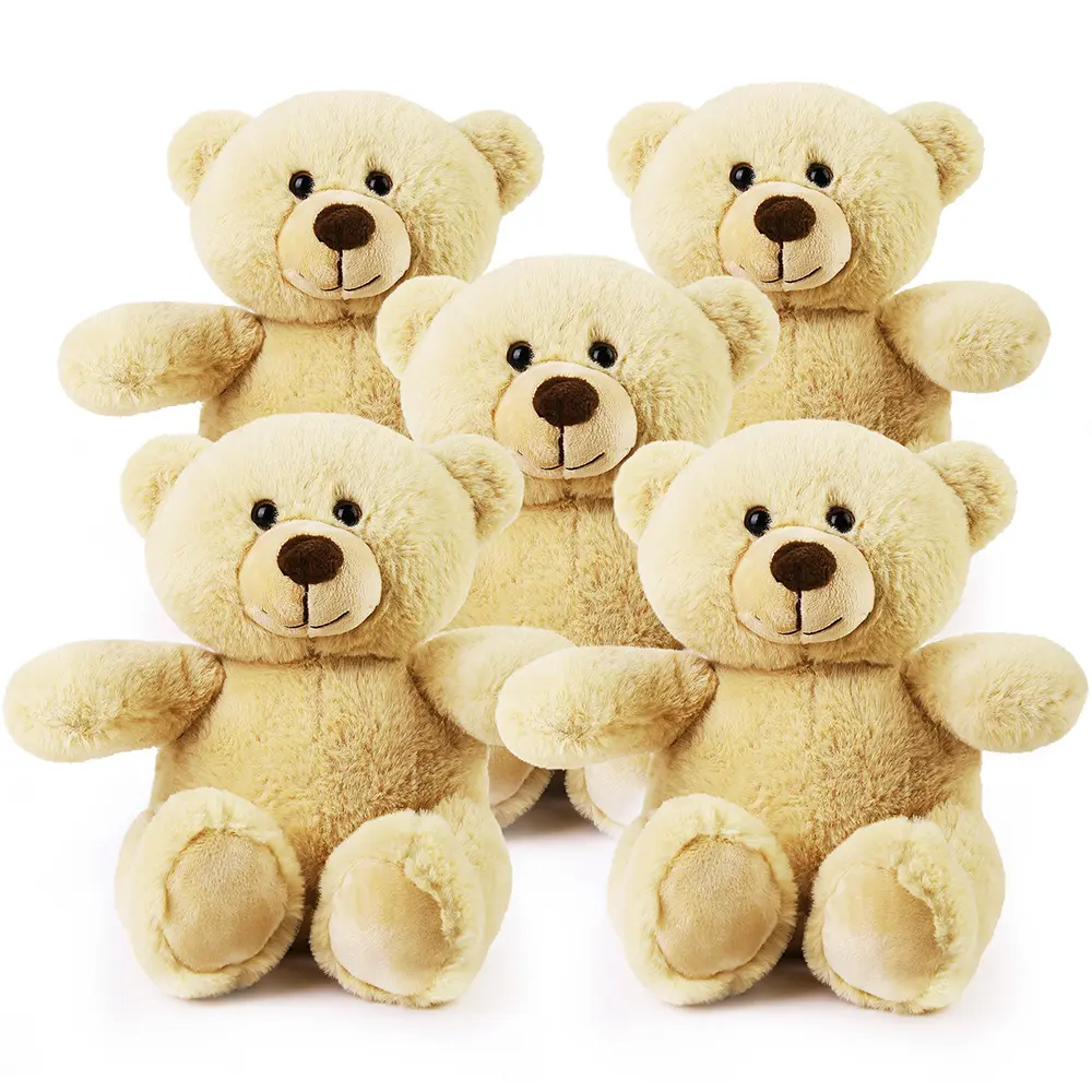 LotFancy Teddy Bear Stuffed Animal, 5 Pack 8 in Bulk Plush Bear Gifts for Kids, Boys, Girls, Brown