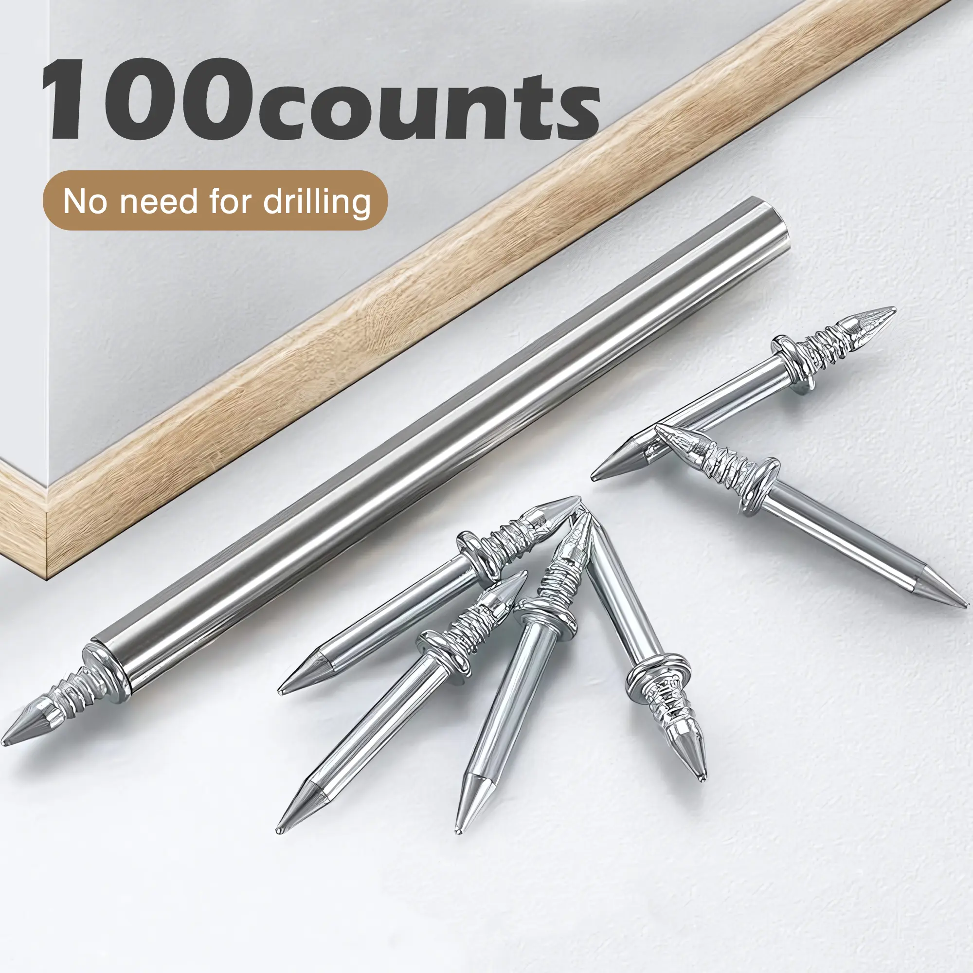 100 Counts Double-Headed Skirting Thread Seamless Nail Non Marking, Anti-Resistant Anti-Wear Baseboard Nails with Socket Tool for Effortless Hammer Installation Interior Decoration Carbon Steel