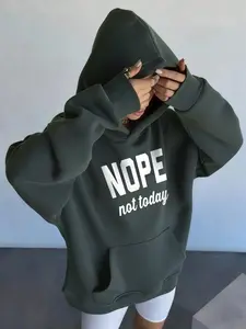 Women's Letter Print Drop Shoulder Hoodie, Casual Loose Fit Pullover with Drawstring Pockets, Fall Winter Fashion Outerwear