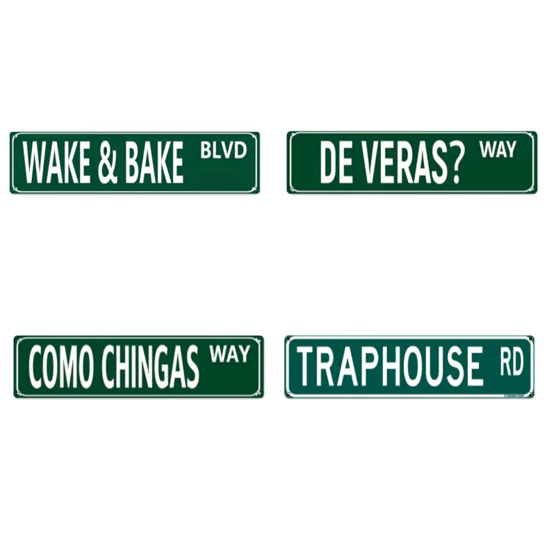 Vintage Green Rectangle Aluminum Tin Sign Bundle (16x4in) - Waterproof, Pre-Drilled, Easy Install Home Wall Mount Metal Plaque, Room Decor, Whimsical Casual Adult Gift, Universal Traphouse Rd Slogan Signs, Local US Shipping